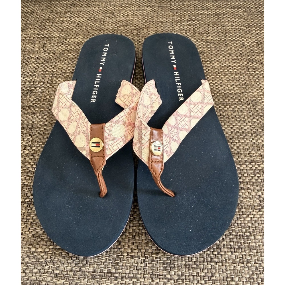 Flip Flops TOMMY HILFIGER Size 9M Sandals Tommy On Straps And Navy Bottoms